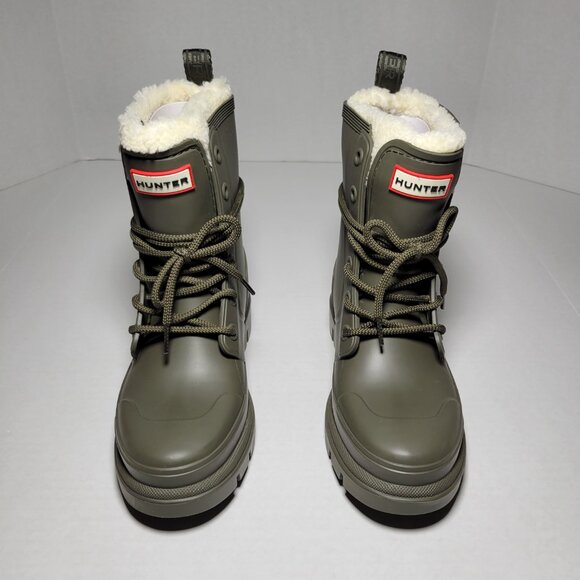 Hunter Shoes - Hunter Women's Diana Insulated Lace-Up Waterproof Booties in Medium Green